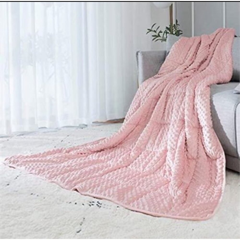 Luxurious Pink Weighted Blanket Soft Minky Fabric Textured Dotted Design Stylish